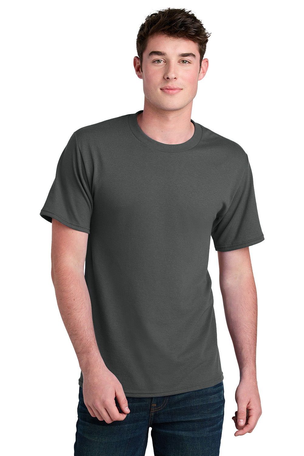 Port & Company PC01 Mens Core Blend Recycled Short Sleeve Crewneck T-Shirt Charcoal Grey Model Front