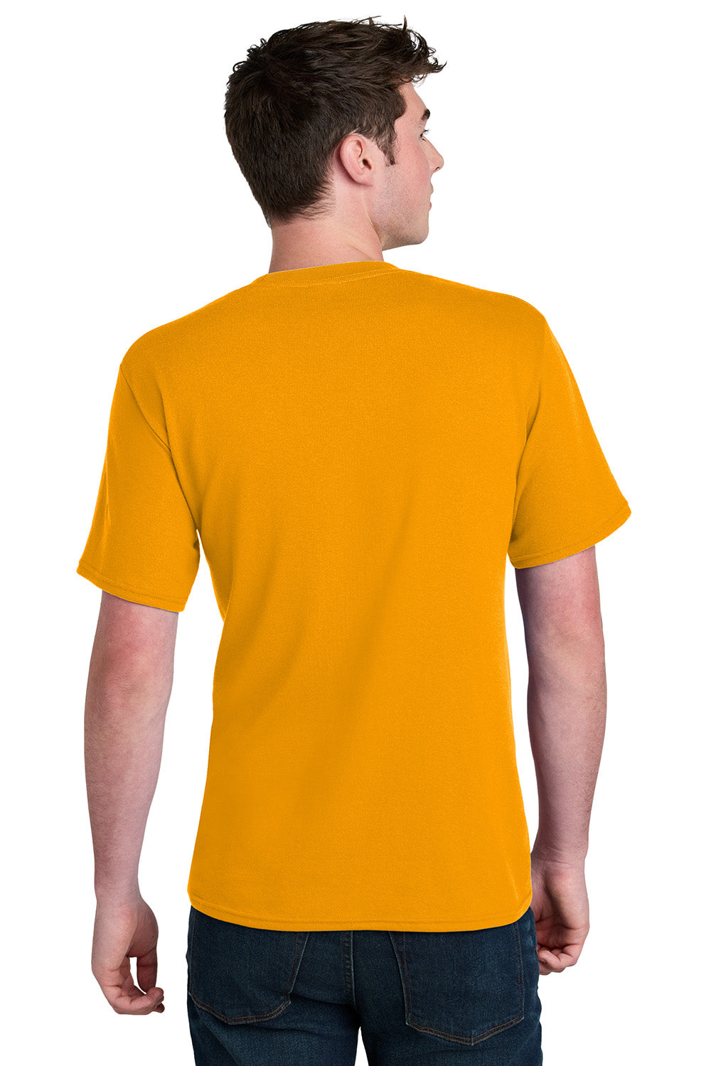 Port & Company PC01 Mens Core Blend Recycled Short Sleeve Crewneck T-Shirt Gold Model Back