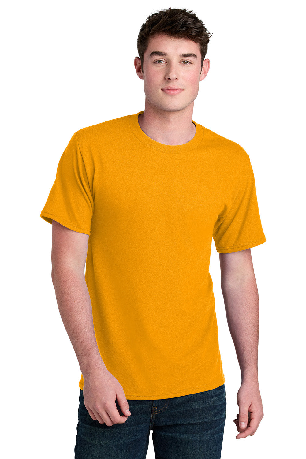 Port & Company PC01 Mens Core Blend Recycled Short Sleeve Crewneck T-Shirt Gold Model Front