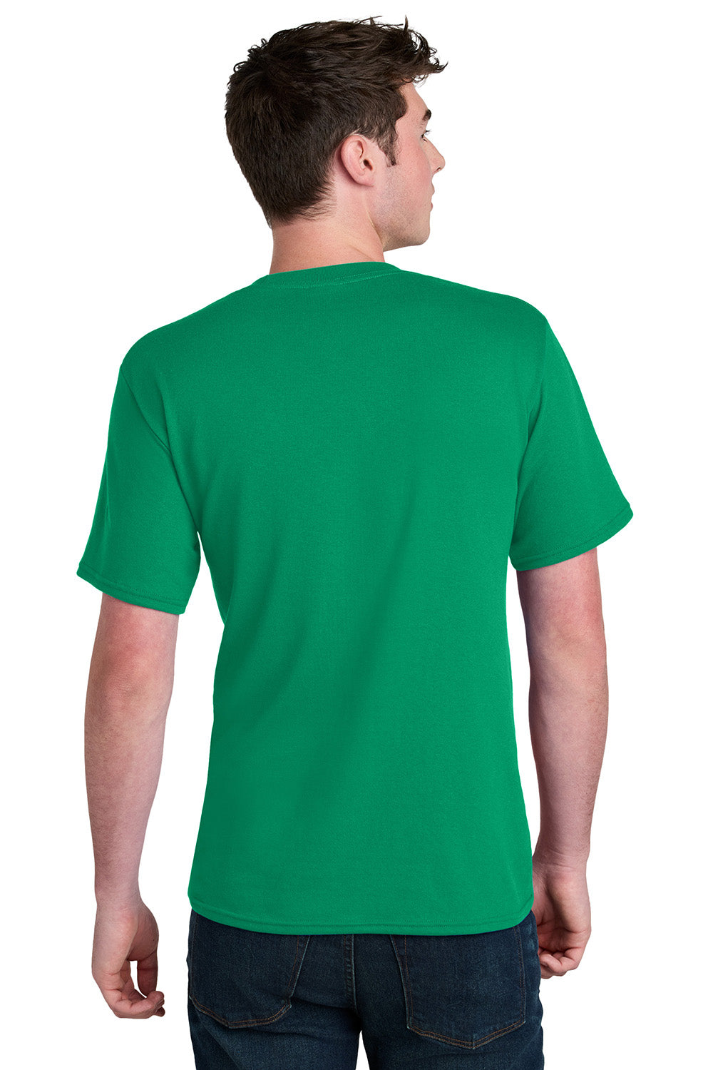 Port & Company PC01 Mens Core Blend Recycled Short Sleeve Crewneck T-Shirt Kelly Green Model Back