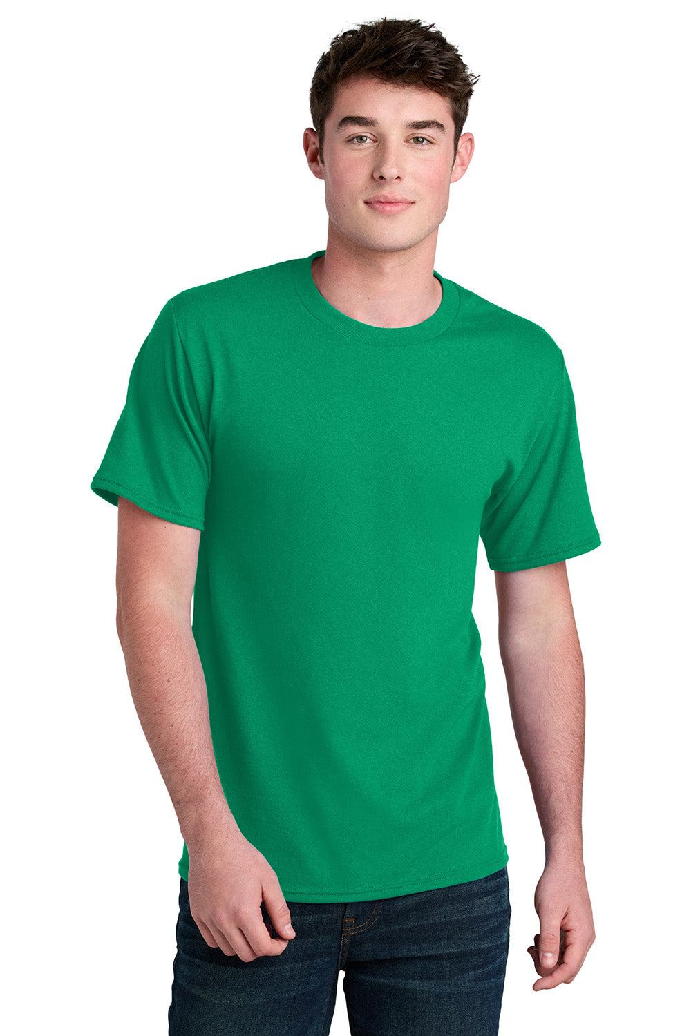 Port & Company PC01 Mens Core Blend Recycled Short Sleeve Crewneck T-Shirt Kelly Green Model Front