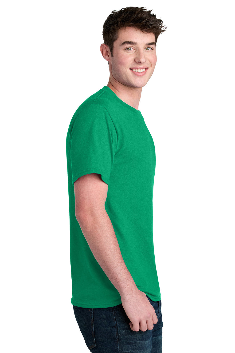 Port & Company PC01 Mens Core Blend Recycled Short Sleeve Crewneck T-Shirt Kelly Green Model Side