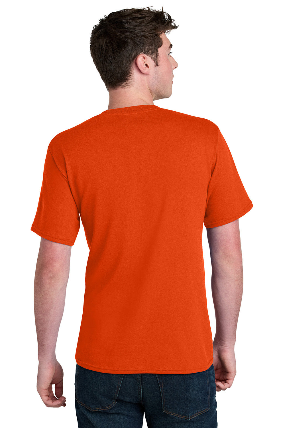 Port & Company PC01 Mens Core Blend Recycled Short Sleeve Crewneck T-Shirt Orange Model Back