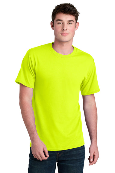 Port & Company PC01 Mens Core Blend Recycled Short Sleeve Crewneck T-Shirt Safety Green Model Front