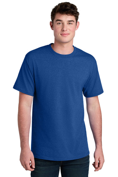 Port & Company PC01 Mens Core Blend Recycled Short Sleeve Crewneck T-Shirt Heather True Royal Blue Model Front