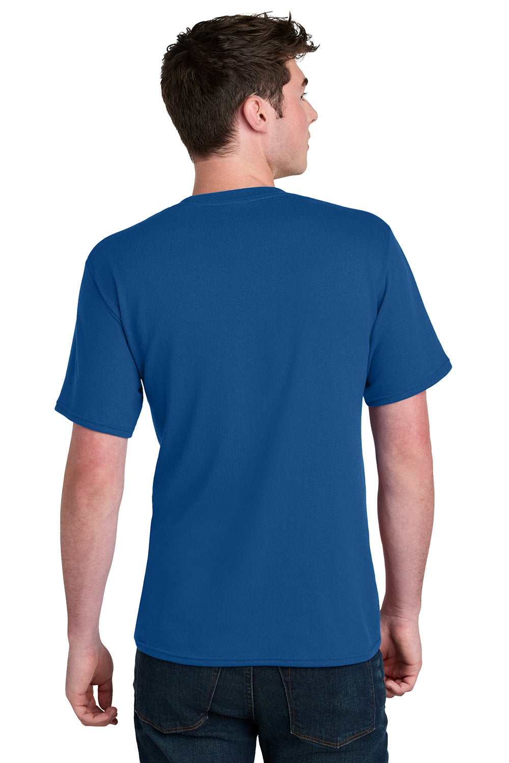 Port & Company PC01 Mens Core Blend Recycled Short Sleeve Crewneck T-Shirt True Royal Blue Model Back