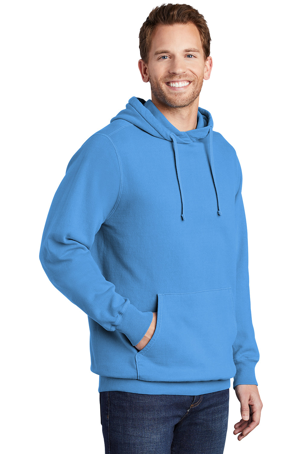 Port & Company PC098H Mens Beach Wash Fleece Hooded Sweatshirt Hoodie Blue Moon Model 3q