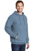 Port & Company PC098H Mens Beach Wash Fleece Hooded Sweatshirt Hoodie Denim Blue Model 3q