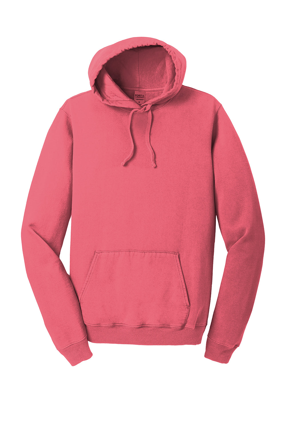 Port & Company PC098H Mens Beach Wash Fleece Hooded Sweatshirt Hoodie Fruit Punch Pink Flat Front