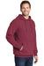 Port & Company PC098H Mens Beach Wash Fleece Hooded Sweatshirt Hoodie Merlot Red Model 3q