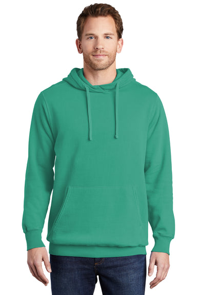 Port & Company PC098H Mens Beach Wash Fleece Hooded Sweatshirt Hoodie Peacock Green Model Front