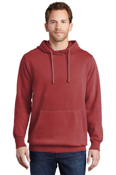 Port & Company PC098H Mens Beach Wash Fleece Hooded Sweatshirt Hoodie Rock Red Model Front