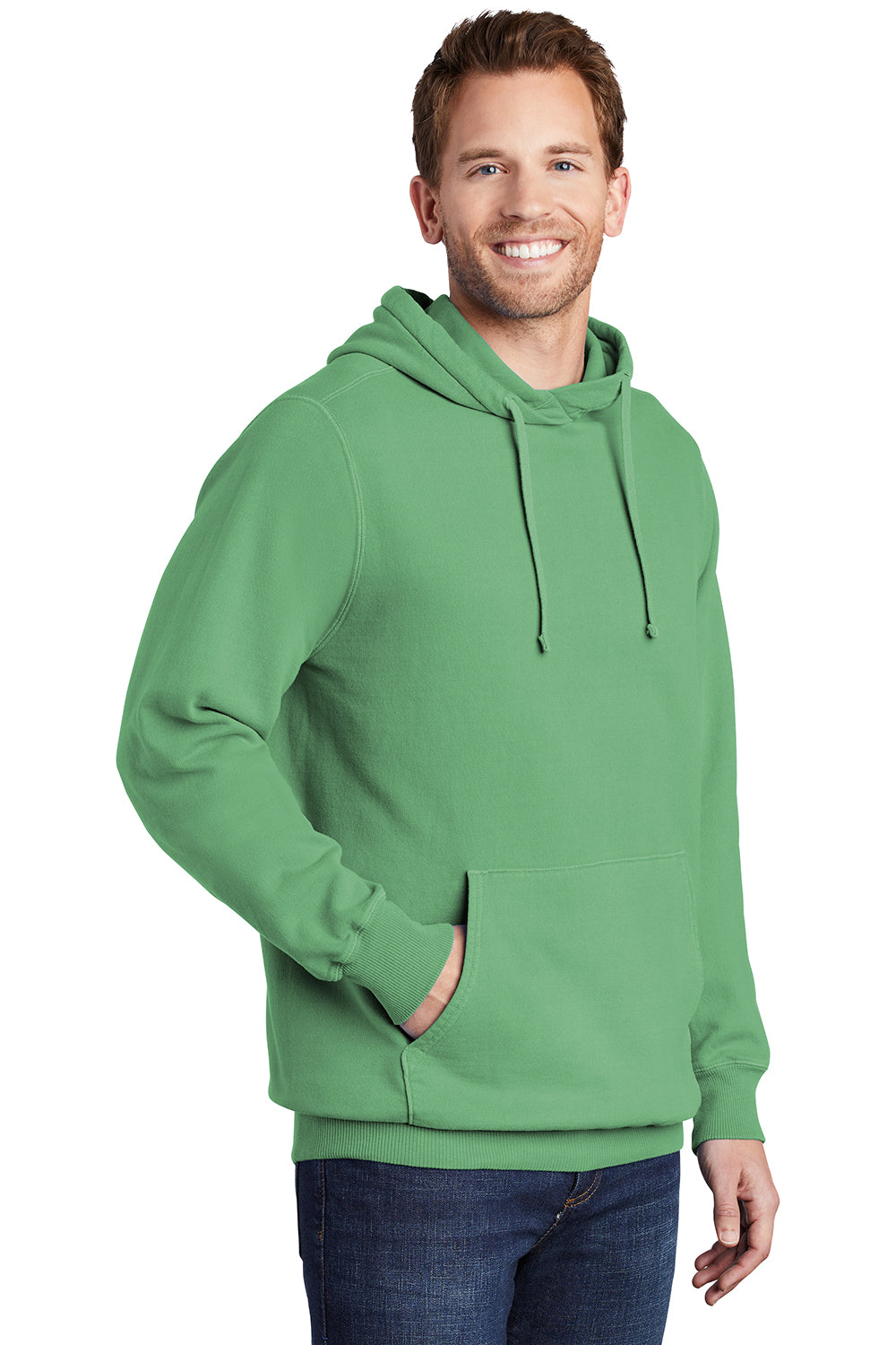 Port & Company PC098H Mens Beach Wash Fleece Hooded Sweatshirt Hoodie Safari Green Model 3q