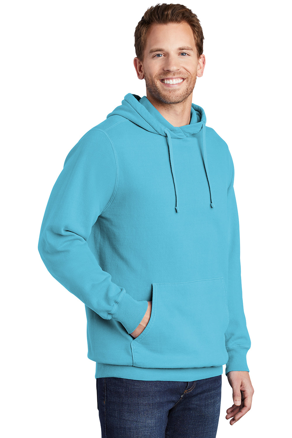 Port & Company PC098H Mens Beach Wash Fleece Hooded Sweatshirt Hoodie Tidal Wave Blue Model 3q