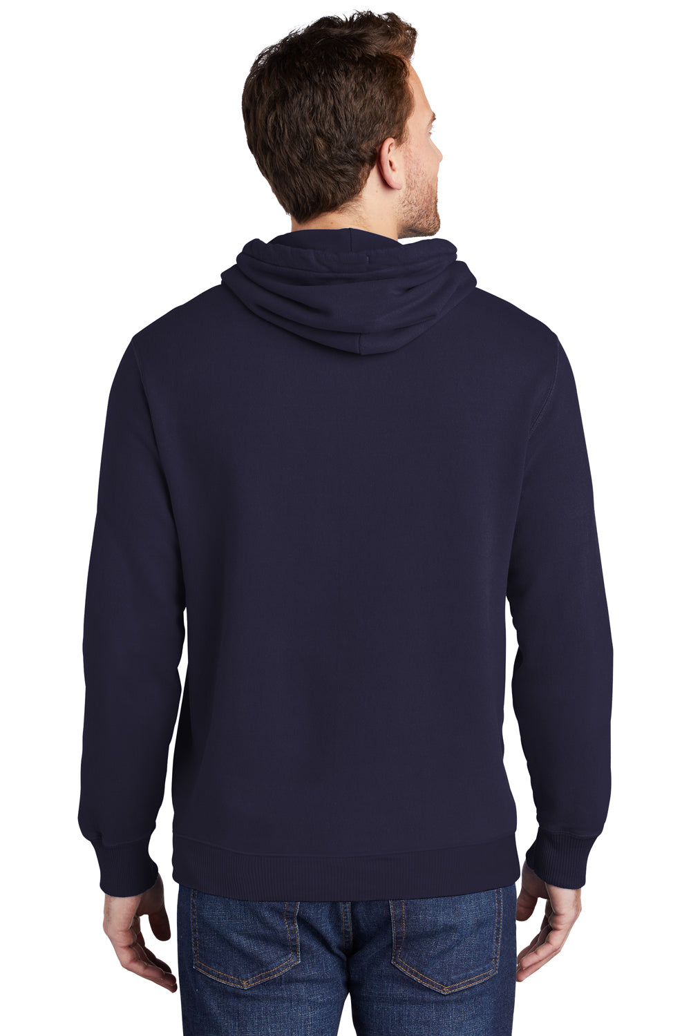 Port & Company PC098H Mens Beach Wash Fleece Hooded Sweatshirt Hoodie True Navy Blue Model Back