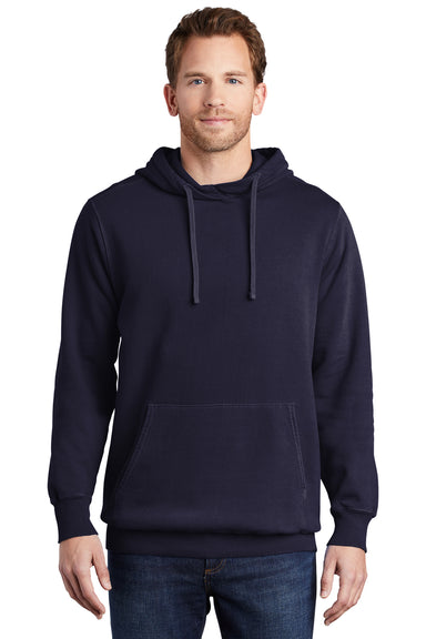 Port & Company PC098H Mens Beach Wash Fleece Hooded Sweatshirt Hoodie True Navy Blue Model Front