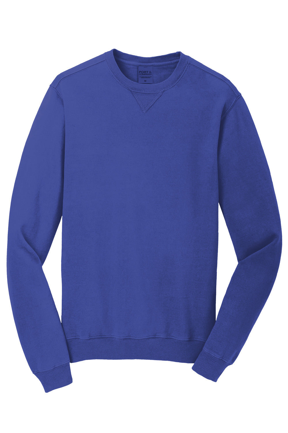 Port & Company PC098 Mens Beach Wash Fleece Crewneck Sweatshirt Iris Blue Flat Front