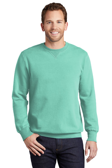 Port & Company PC098 Mens Beach Wash Fleece Crewneck Sweatshirt Cool Mint Green Model Front