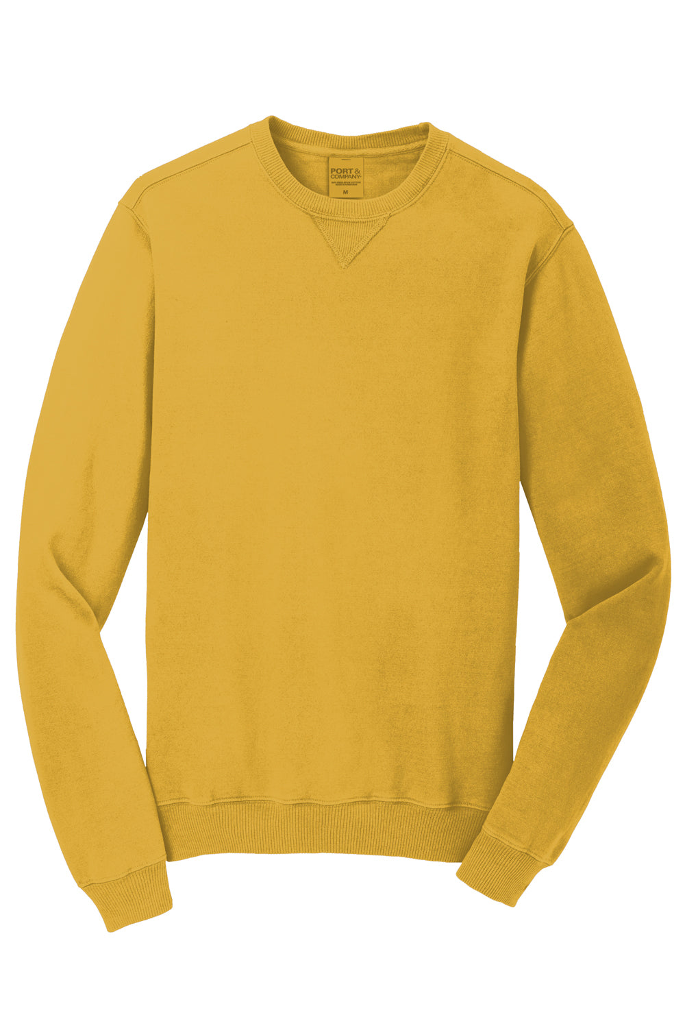 Port & Company PC098 Mens Beach Wash Fleece Crewneck Sweatshirt Dijon Yellow Flat Front