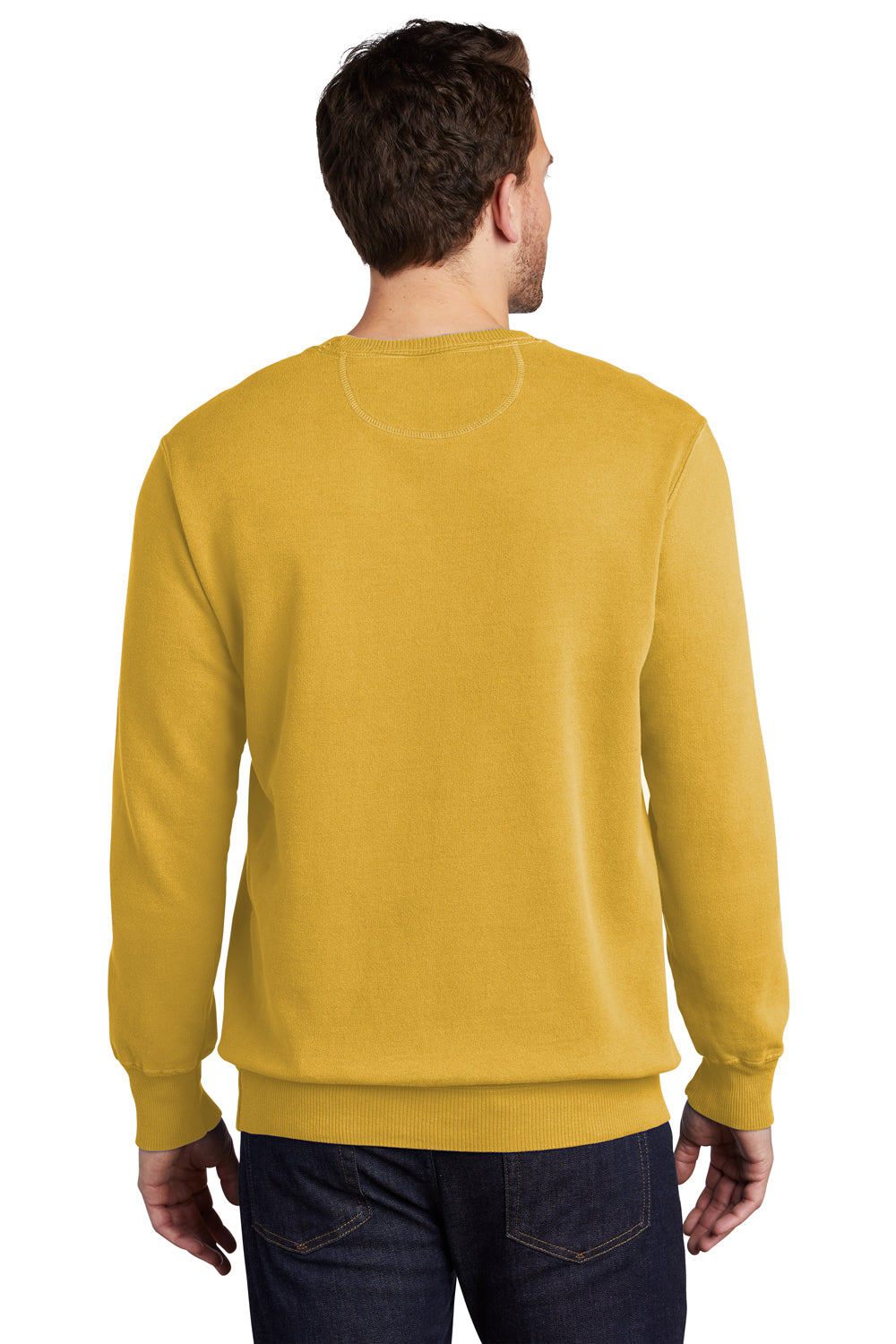 Port & Company PC098 Mens Beach Wash Fleece Crewneck Sweatshirt Dijon Yellow Model Back