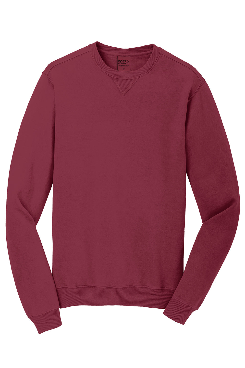 Port & Company PC098 Mens Beach Wash Fleece Crewneck Sweatshirt Merlot Red Flat Front