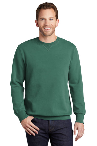 Port & Company PC098 Mens Beach Wash Fleece Crewneck Sweatshirt Nordic Green Model Front