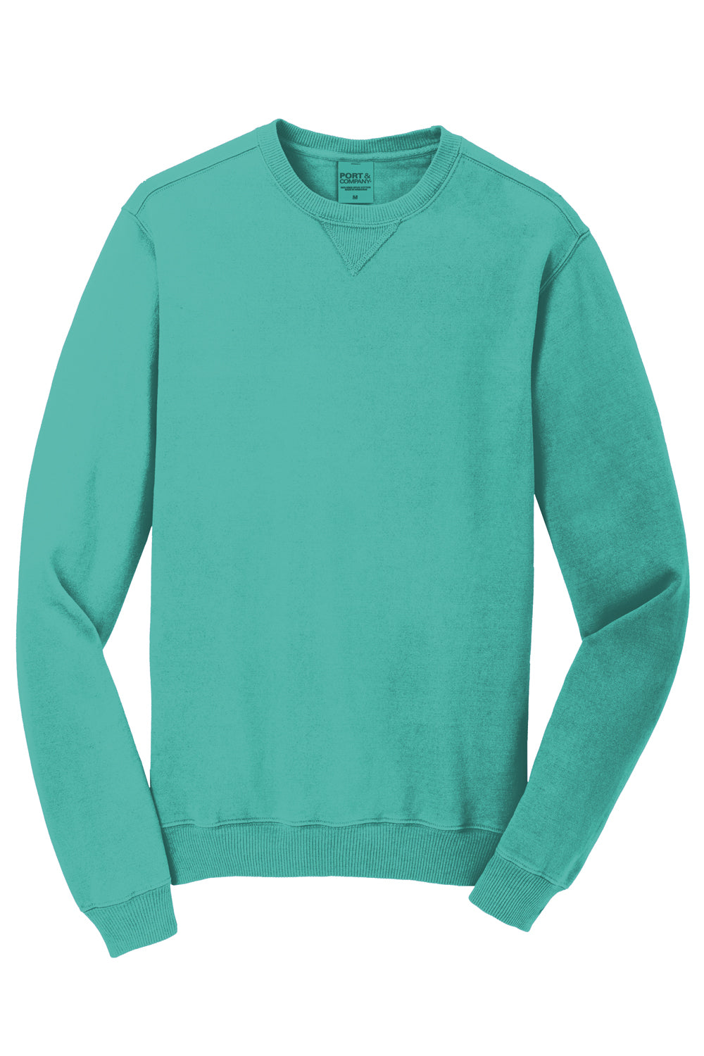 Port & Company PC098 Mens Beach Wash Fleece Crewneck Sweatshirt Peacock Green Flat Front