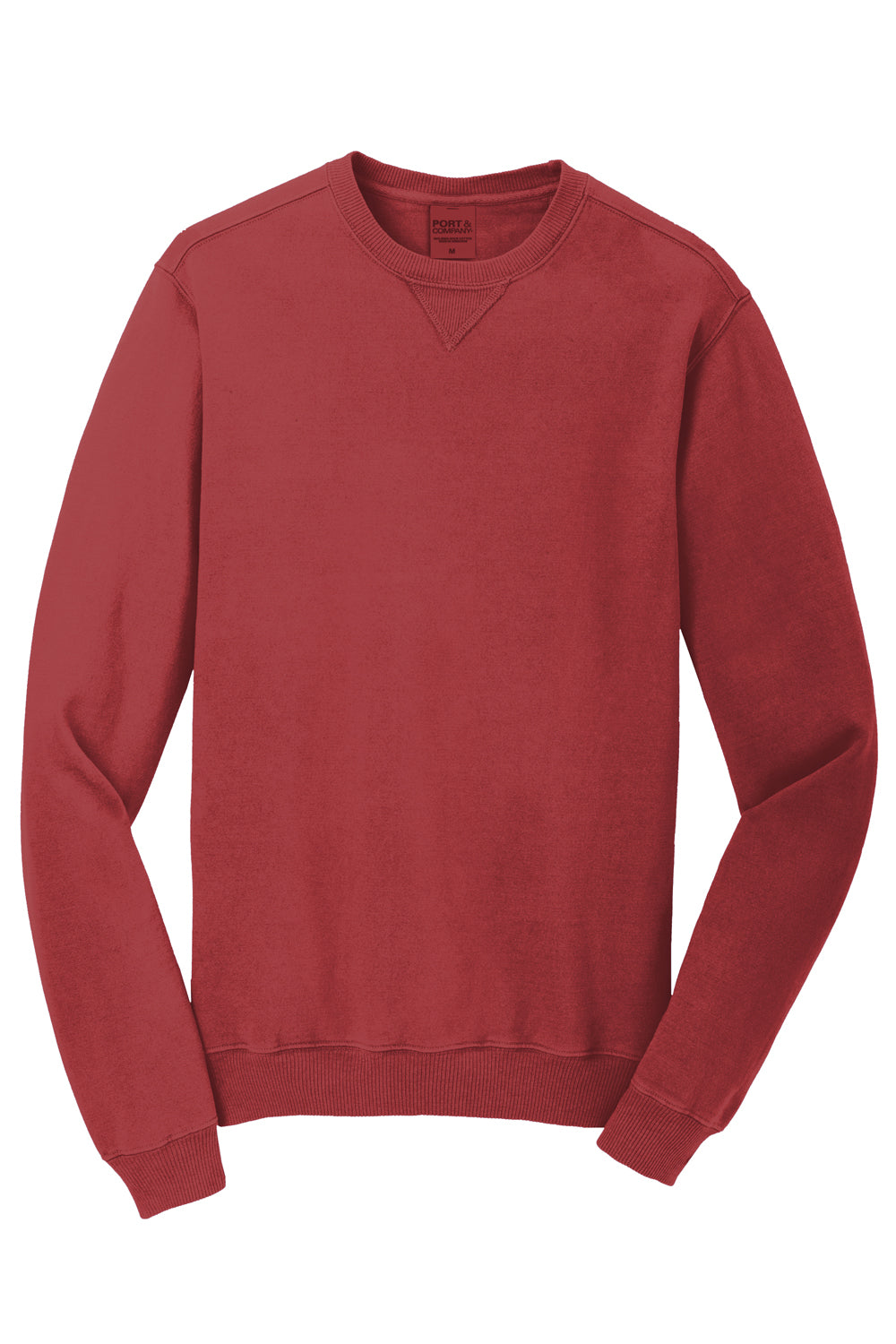 Port & Company PC098 Mens Beach Wash Fleece Crewneck Sweatshirt Rock Red Flat Front