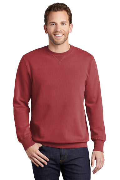 Port & Company PC098 Mens Beach Wash Fleece Crewneck Sweatshirt Rock Red Model Front