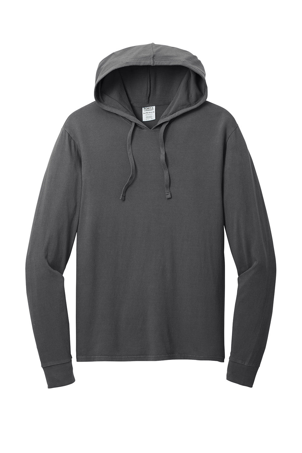 Port & Company PC099H Mens Beach Wash Garment Dyed Long Sleeve Hooded T-Shirt Hoodie Coal Grey Flat Front