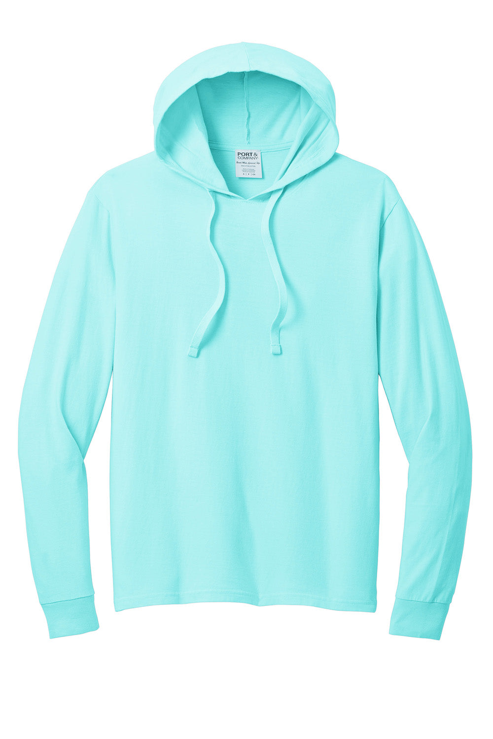 Port & Company PC099H Mens Beach Wash Garment Dyed Long Sleeve Hooded T-Shirt Hoodie Glacier Blue Flat Front