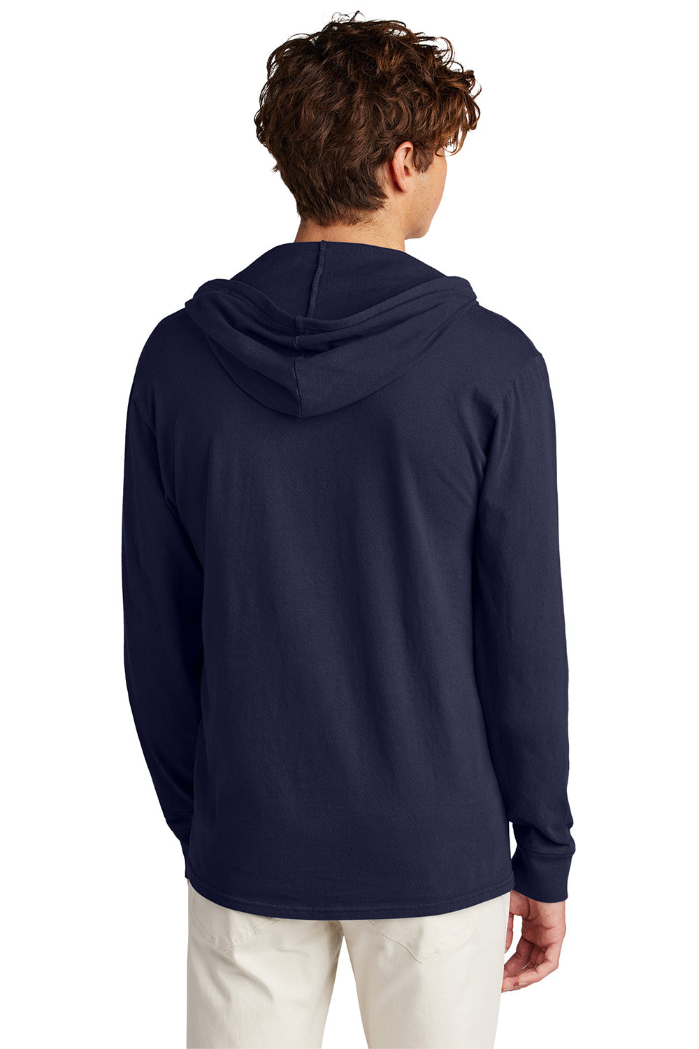 Port & Company PC099H Mens Beach Wash Garment Dyed Long Sleeve Hooded T-Shirt Hoodie True Navy Blue Model Back