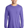 Port & Company Mens Beach Wash Long Sleeve Crewneck T-Shirt w/ Pocket - Amethyst Purple