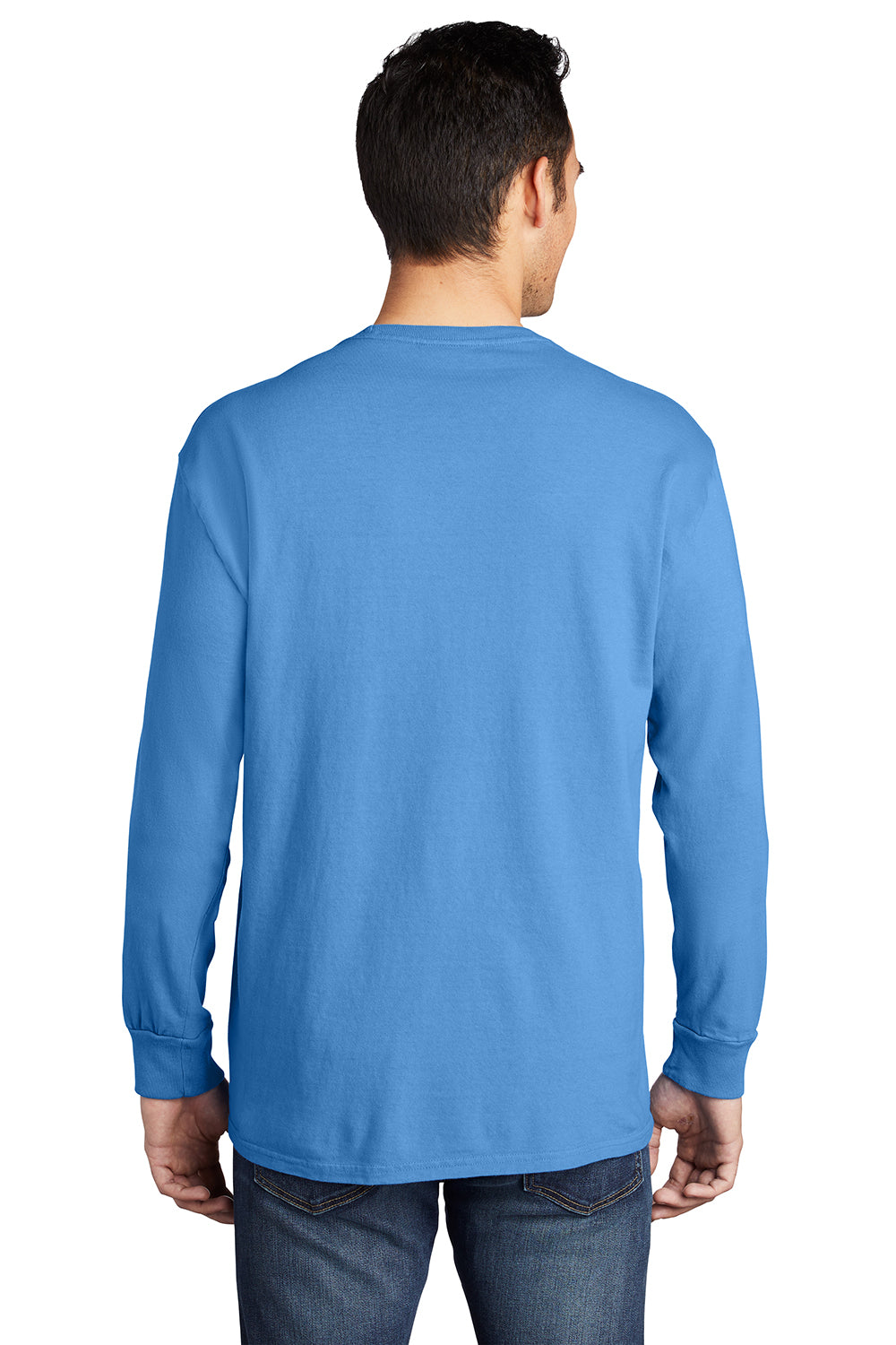 Port & Company PC099LSP Mens Beach Wash Long Sleeve Crewneck T-Shirt w/ Pocket Blue Moon Model Back