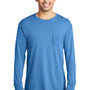 Port & Company Mens Beach Wash Long Sleeve Crewneck T-Shirt w/ Pocket - Blue Moon