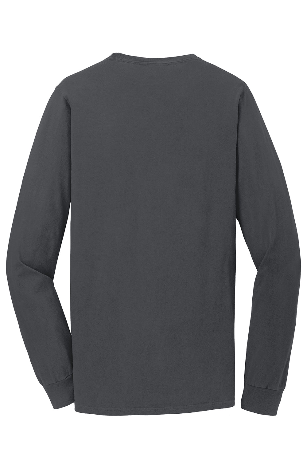 Port & Company PC099LSP Mens Beach Wash Long Sleeve Crewneck T-Shirt w/ Pocket Coal Grey Flat Back