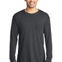 Port & Company Mens Beach Wash Long Sleeve Crewneck T-Shirt w/ Pocket - Coal Grey