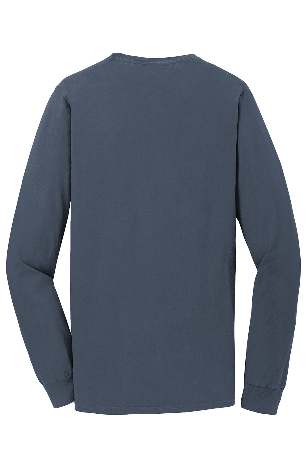 Port & Company PC099LSP Mens Beach Wash Long Sleeve Crewneck T-Shirt w/ Pocket Denim Blue Flat Back