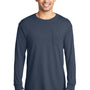 Port & Company Mens Beach Wash Long Sleeve Crewneck T-Shirt w/ Pocket - Denim Blue