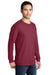 Port & Company PC099LSP Mens Beach Wash Long Sleeve Crewneck T-Shirt w/ Pocket Merlot Red Model 3q