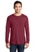 Port & Company PC099LSP Mens Beach Wash Long Sleeve Crewneck T-Shirt w/ Pocket Merlot Red Model Front