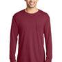 Port & Company Mens Beach Wash Long Sleeve Crewneck T-Shirt w/ Pocket - Merlot Red