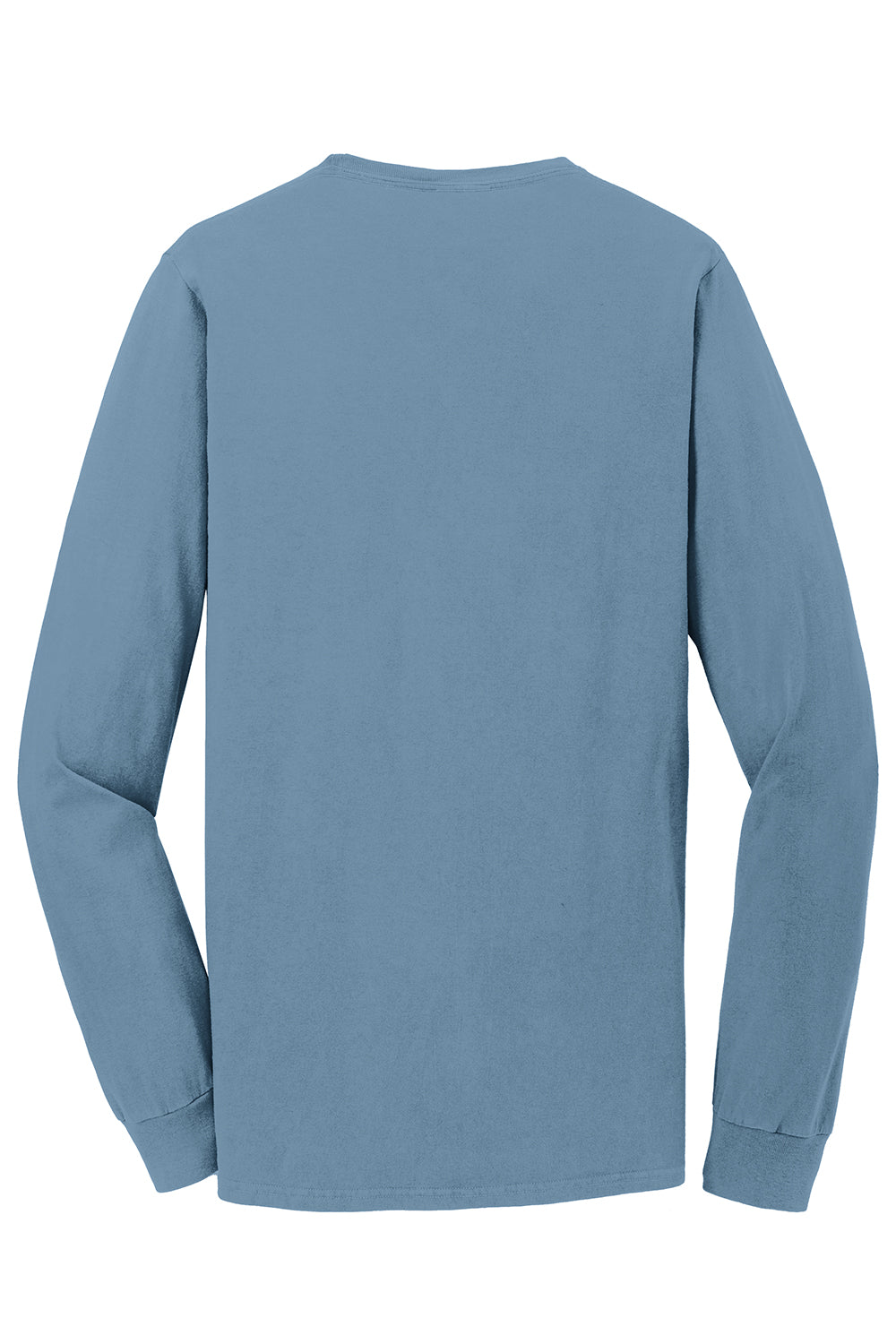 Port & Company PC099LSP Mens Beach Wash Long Sleeve Crewneck T-Shirt w/ Pocket Mist Blue Flat Back