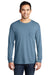 Port & Company PC099LSP Mens Beach Wash Long Sleeve Crewneck T-Shirt w/ Pocket Mist Blue Model Front