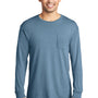 Port & Company Mens Beach Wash Long Sleeve Crewneck T-Shirt w/ Pocket - Mist Blue