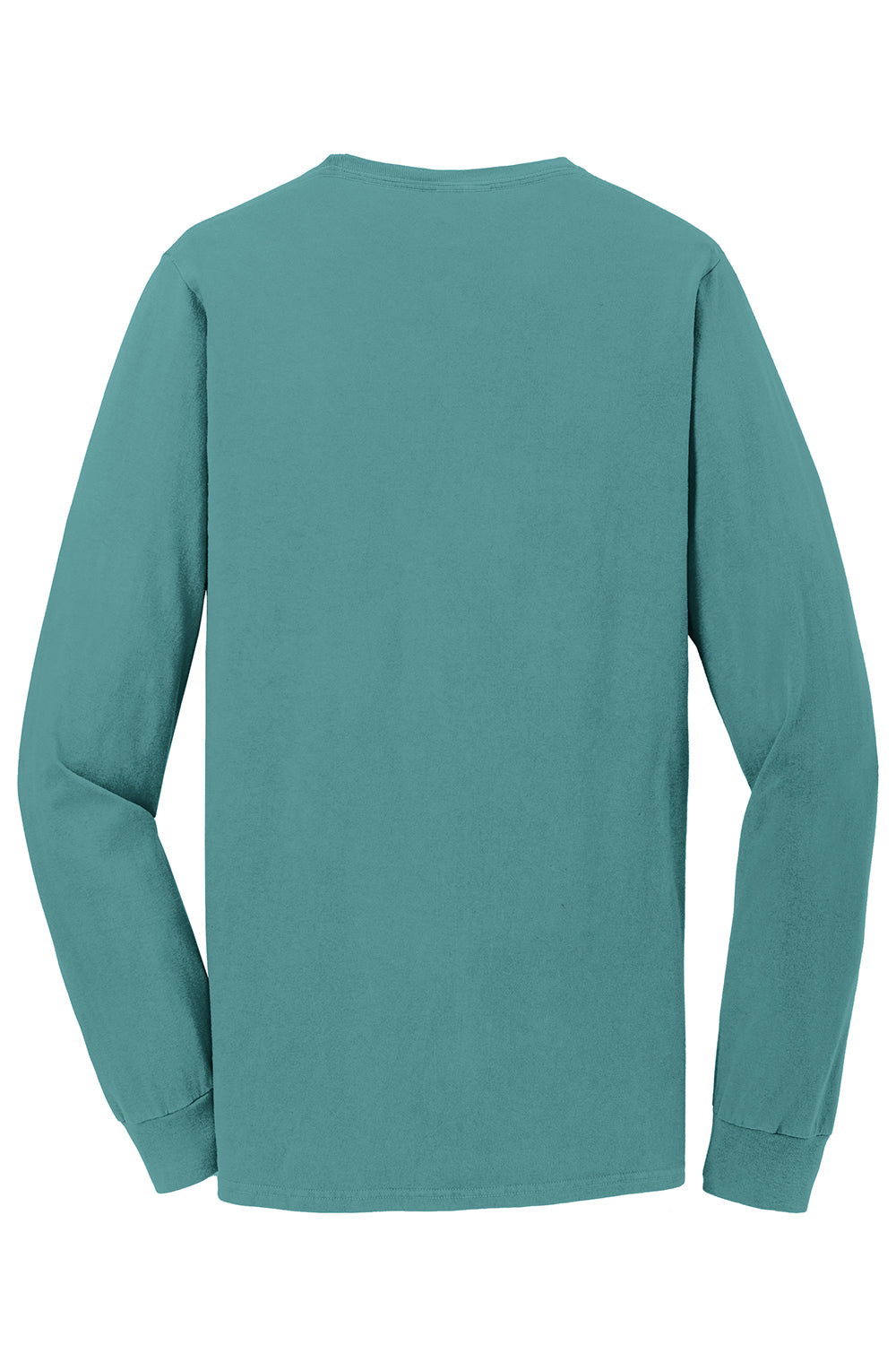 Port & Company PC099LSP Mens Beach Wash Long Sleeve Crewneck T-Shirt w/ Pocket Peacock Green Flat Back