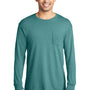 Port & Company Mens Beach Wash Long Sleeve Crewneck T-Shirt w/ Pocket - Peacock Green