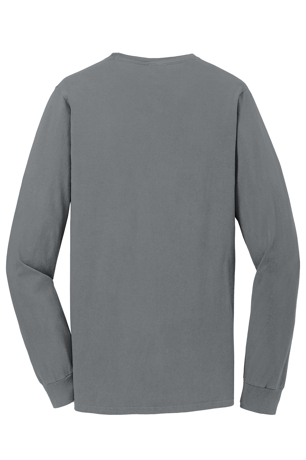 Port & Company PC099LSP Mens Beach Wash Long Sleeve Crewneck T-Shirt w/ Pocket Pewter Grey Flat Back