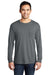 Port & Company PC099LSP Mens Beach Wash Long Sleeve Crewneck T-Shirt w/ Pocket Pewter Grey Model Front