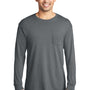 Port & Company Mens Beach Wash Long Sleeve Crewneck T-Shirt w/ Pocket - Pewter Grey